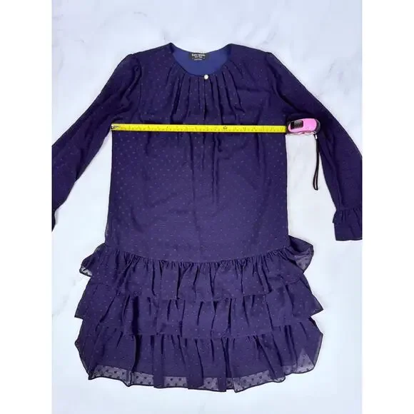Kate Spade Breezy Dot Flounce Dress Navy Tiered Swiss Dot Ruffle Mini Small - Picture 14 of 14